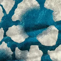 1 Yard Aphetic Cloud Foil Stretch Polyester Spandex Fabric 56" Wide White Turquoise