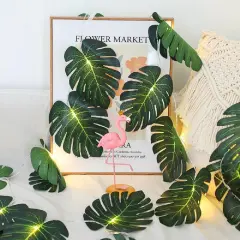 20 LED Palm Leaves String Lights, Tropical Artificial Monstera Leaf Wall Hanging Vine Leaf