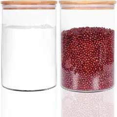 Set of 2 Large Glass Food Storage jar, 100 FL OZ (3000ml) Glass Flour Canister with Airtight Bamboo Lids for Kitchen Corner, BPA-Free Flour Container for Sugar, Ground Coffee, Rice and Dry Food