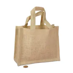 Small Jute Handle Bag Trimmed Bottom 7" x 2.75" x 6" Compact and Stylish