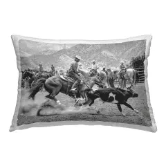 Rounding Rodeo Cattle Design by Jerry Cowart Outdoor Printed Pillow 