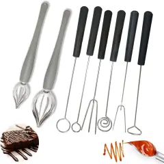 7 Pieces Candy Dipping Tools Chocolate Dipping Fork Spoons Set, Stainless Steel Candy Making Supplies for Decorative Plates, Including 1 pcs Slotted Spoon and 6 pcs Fondue Forks