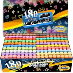 180 Pack Washable Sidewalk Chalk for Kid, 20 Colors Non-Toxic Jumbo Chalk Paint Bulk for Summer Outdoor Activity, Playground, School Classroom Chalkboard, Chalk Party Favors Set for Toddler Kids Adult