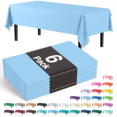 Exquisite 6-Pack Premium Plastic Tablecloth 54in. x 108in. Rectangle Plastic Table Cover Light Blue