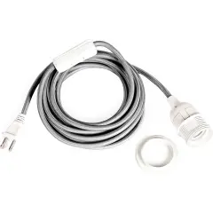 Tadpoles Hanging Pendant Swag Light Cord - Silver | UL Listed | 12 Feet Long | Simply Plug Into Outlet | Uses a Basic E-26 Light Bulb - up to 60 Watts | Ideally Use an Industrial Exposed Bulb