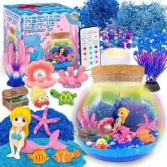 Mermaid Terrarium Craft Kit for Kids - LED Night Light Up & Remote Mermaid Birthday Gifts Toys for Girls Age 5 6 7 8 9 10 11 12 Year Old