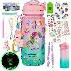 Glow in The Dark Decorate Your Own Water Bottle Kit,Unicorn Toy Gift for 4-6-8-10-12 Year Old Girl,Craft Toy for Age 3 4 5 6 7 8 9 10 Girl,Kid Teen Water Bottle Sticker for School Christmas Birthday