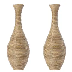 Set of 2 38-inch Tall Artificial Rattan Floor Vase in Elegant Beige - Statement Piece for Living Room Decor, Entryway, or Hallway - Versatile Home Accent for Dried or Silk Floral Arrangements