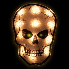 Northlight Lighted Holographic Halloween Skull Window Silhouette - 12" - Clear Lights Silver