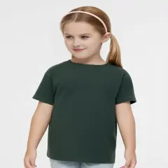 Rabbit Skins &reg; Toddler Girls' Ruffle Neck Fine Jersey Crewneck Short Sleeve Tee Forest