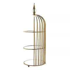 22-Inch Gold 3 Tier Metal Mirror Glass Hanging Bird Cage CUPCAKE STAND Party
