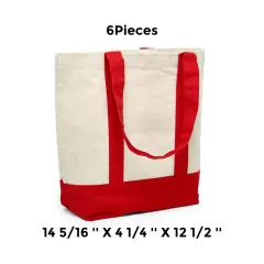 Durable Canvas Tote Bag with Two-Tone Accent 14 5/16" x 4 1/4" x 12 1/2" Red / Natural
