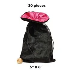 Black/Hot Pink Satin Lined Velvet Pouches 5'' X 8''