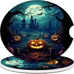 Pack of 2 -Cup Holders Car Coasters - Halloween Night Pumpkins Absorbent Ceramic Coaster