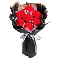 7pcs Crochet Red Roses Bouquet