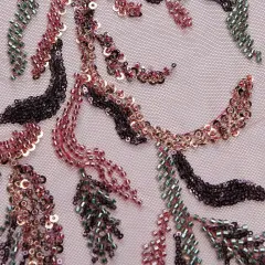 1 Yard Embroidered Lace Fabric Beaded & Sequined with Rich Design, 50/52&Prime; Wide Burguny/Blue