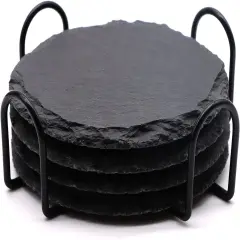 4 PCS Round Slate Drink Coasters Set