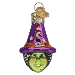 Old World Christmas 2.0 Inch Mini Witch Head Halloween Tree Ornament , Halloween Decor Popular Halloween Figure Multicolored