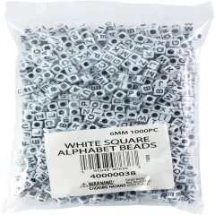 CousinDIY Alphabet Beads 6mm 1000/Pkg-White Square