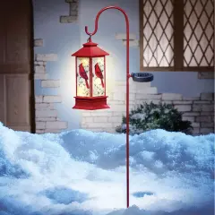 Collections Etc Solar Powered Cardinal Christmas Lantern with Shepherds Hook