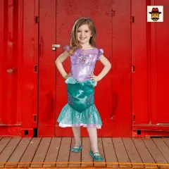 Toddler Classic Little Mermaid Ariel Costume Satiny Dress Fin Ruffle Character Cameo