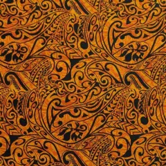1 Yard Polynesian Tribal Stems & Leaves Cotton Light Barkcloth Fabric 36in L x 45in W Orange/Black