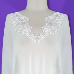 1 Pair Beaded Lace Applique Embroidered on 100% Polyester Satin 9.25" x 3.75" Each Side White