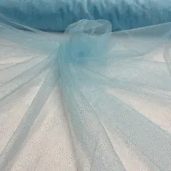 1 Yard Glitter Mesh Fabric 60" Width, 100% Polyester Sheer Sparkle for Dresses & Decor Sky Blue