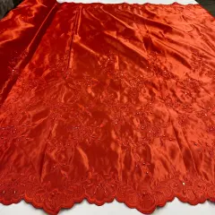 1 Yard Beaded Bridal Lace Fabric Embroidered on 100% Polyester Satin 54" Wide Brick