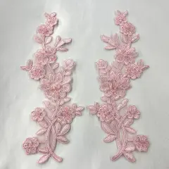 1 Pair Beaded & Corded Floral Lace Applique 10" x 2" Each Side Pink-N-BP