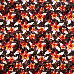 1 Yard Plumeria & Tropical Leaves Print Rayon Poplin Fabric 36in L x 45in W Red/Orange/Pi