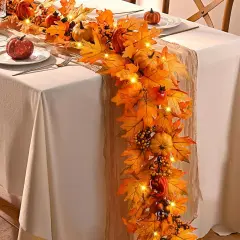 Fall Garland with Lights Autumn Garland with Pomegranate Pumpkin - Orange