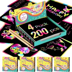 200 PCS Rainbow Scratch Art Mini Notes