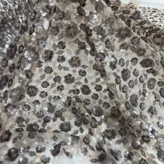 1 Yard Beaded and Sequined Lace Fabric Embroidered Net Mesh 54" Width Mauve