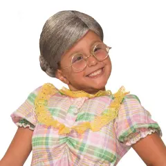 Kids Grandma Gray Wig girls boys Halloween Costume Accessory