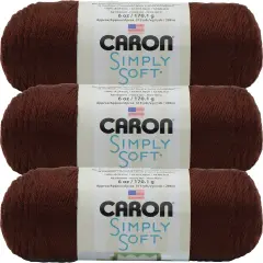 Caron Simply Soft Chocolate Yarn - 3 Pack of 170g/6oz - Acrylic - 4 Medium (Worsted) - 315 Yards - Knitting/Crochet