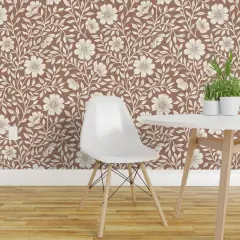 Peel & Stick Wallpaper 2FT Wide Rustic Farmhouse Floral Cottagecore Cabincore Boho Primitive Prairie Neutral Florals Brown Beige Mocha Custom Removable Wallpaper by Spoonflower