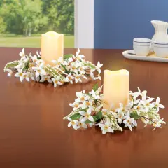 Collections Etc Artificial Forsythia LED Lighted Candle Set
