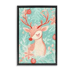 Stupell Industries Pink & Blue Vintage Reindeer Floating Frame Design by Arlington Prints