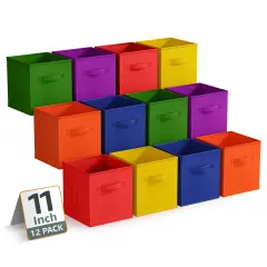 Sorbus 12 Pack Storage Bins - 11" Sturdy Collapsible Fabric Storage Cubes with Handle Deep rainbow