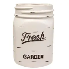 13&rdquo;H Distressed White Enamel Mason Jar Planter Vintage Farmhouse Vase for Flowers and Decor