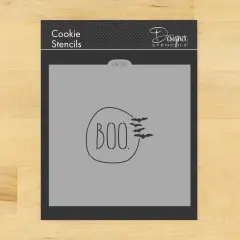 Boo with Bats Cookie & Craft Stencil | CM110 by Designer Stencils | Cookie Decorating Tools | Baking Stencils for Royal Icing, Airbrush, Dusting Powder | Craft Stencils for Canvas, Paper, Wood | Reusable Food Grade Stencil