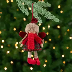 Northlight Plaid Angel Girl with Jute PigtailsChristmas Ornament - 8.5" - Red and Beige