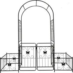 Metal Garden Plant Support Arch with Gate 79.5"x86.6"
