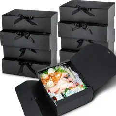 15 PCS Black Gift Boxes with Ribbons, Bridesmaid Proposal Boxes with Lids Present Packaging Boxes for Wedding, Birthday, Party and Bride Shower, 10.6 x 7.8 x 3.1 Inches