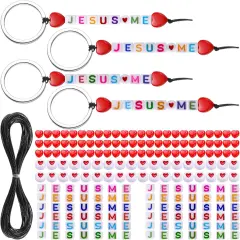 36 Sets Jesus Loves Me Beads Key Chain Crafts Kit for Jewelry Making