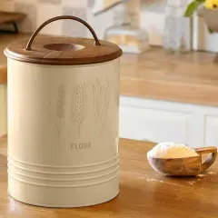 Grain Storage Barrel with Wooden Lid - Durable & Stylish Kitchen Canister-8.6X8.6X11"