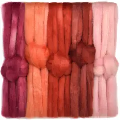 5oz BFL Hand Dyed Fiber - Soft Lustrous Wool Top Roving Pre-Drafted for Hand or Wheel Spinning, Felting, Blending, Weaving, and Crafts Red Fire
