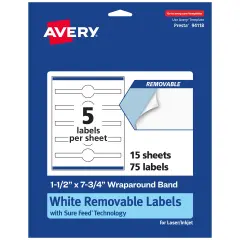 Avery Matte White Removable Wraparound Labels with Sure Feed Technology, Print-to-the-Edge, 1.5" x 7.75"