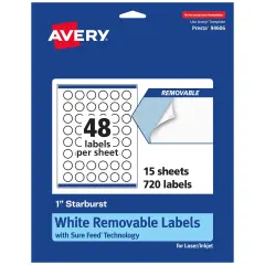 Avery Matte White Removable Starburst Labels with Sure Feed Technology, Print-to-the-Edge, 1"